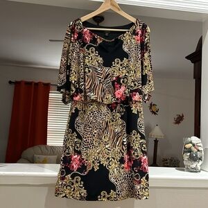 Thalia Sodi Women’s Short Split Sleeve Floral Tiger Leopard Print Dress Size S